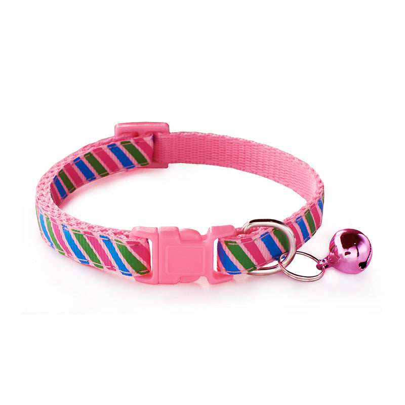 KFX-8576701 Twill Printed Pet Collar with Adjustable Bell, 1.0cm Width, Fits 19-32cm Neck