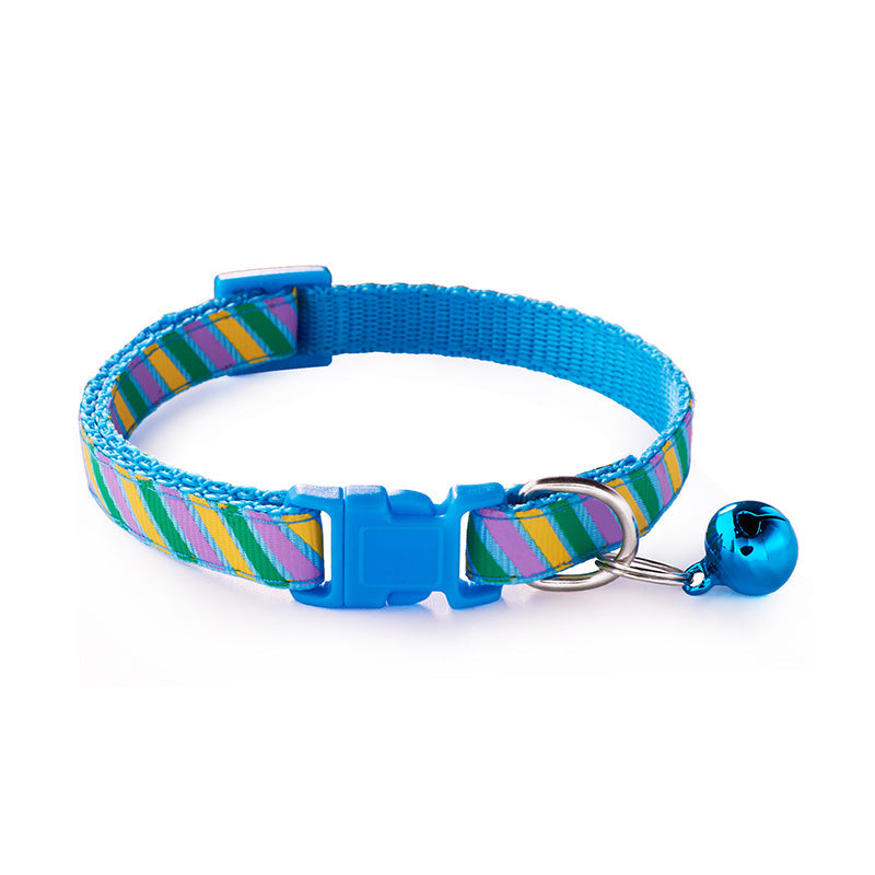 KFX-8576701 Twill Printed Pet Collar with Adjustable Bell, 1.0cm Width, Fits 19-32cm Neck