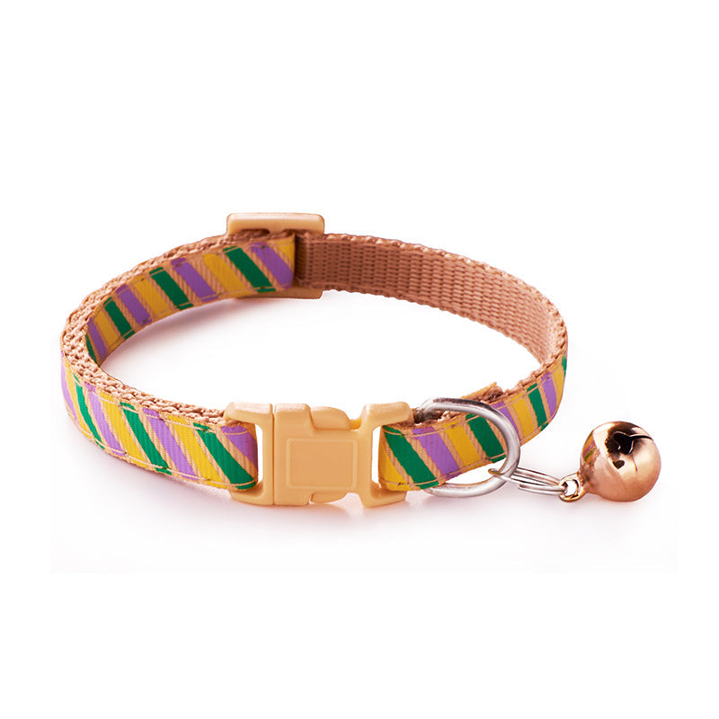KFX-8576701 Twill Printed Pet Collar with Adjustable Bell, 1.0cm Width, Fits 19-32cm Neck