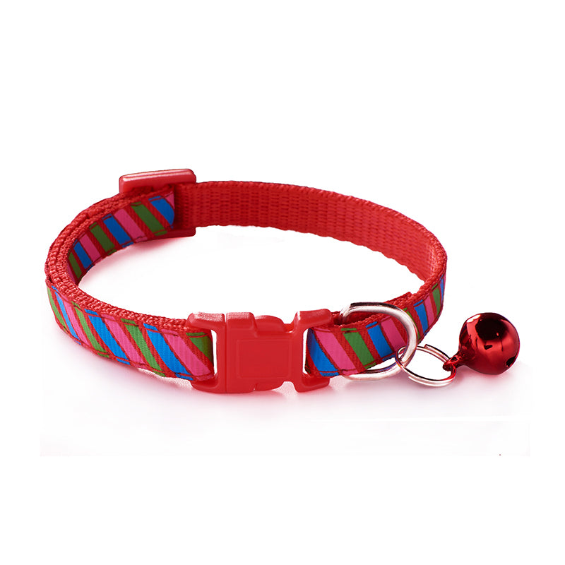 KFX-8576701 Twill Printed Pet Collar with Adjustable Bell, 1.0cm Width, Fits 19-32cm Neck