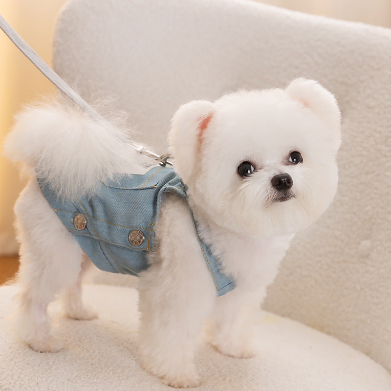 KFX-8579261 Light and Dark Blue Denim Suspender Skirt for Pets - Casual Summer Apparel