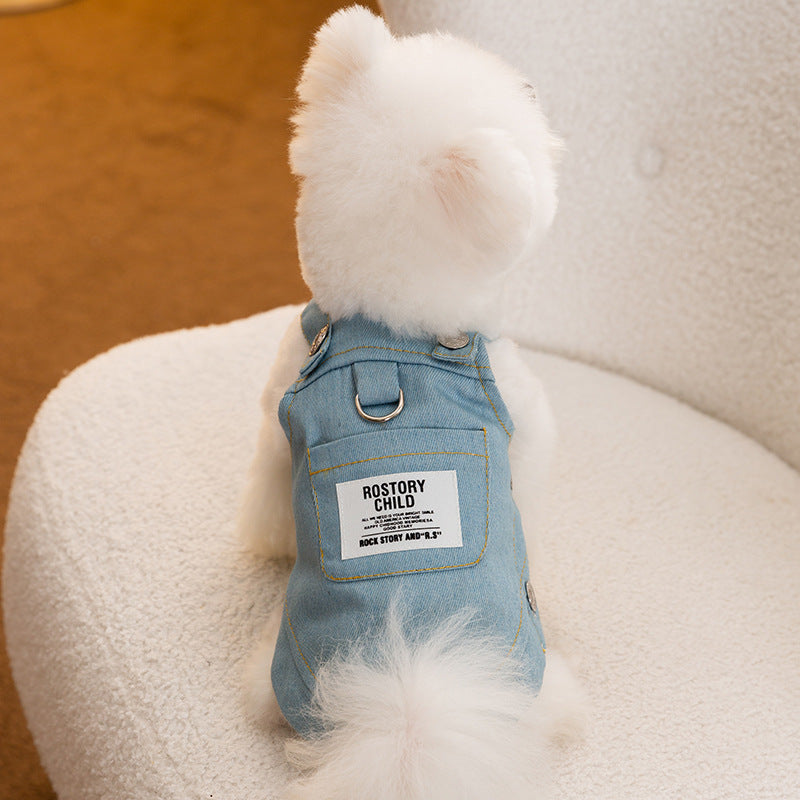 KFX-8579261 Light and Dark Blue Denim Suspender Skirt for Pets - Casual Summer Apparel