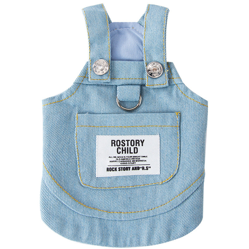KFX-8579261 Light and Dark Blue Denim Suspender Skirt for Pets - Casual Summer Apparel
