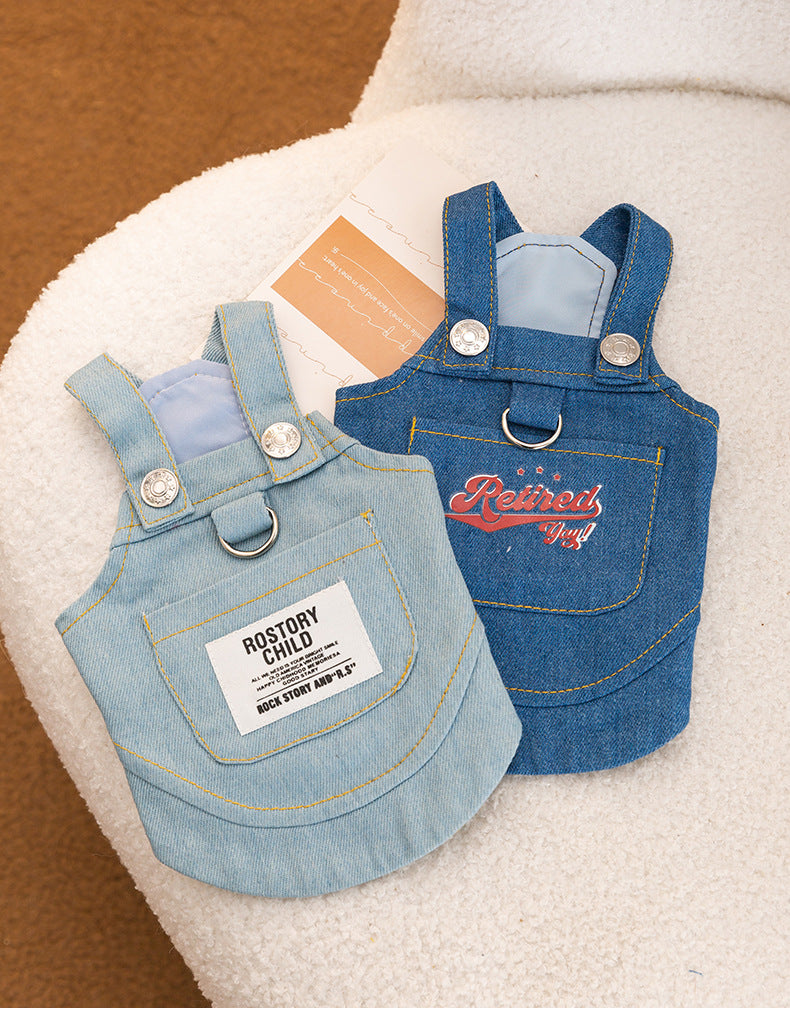 KFX-8579261 Light and Dark Blue Denim Suspender Skirt for Pets - Casual Summer Apparel