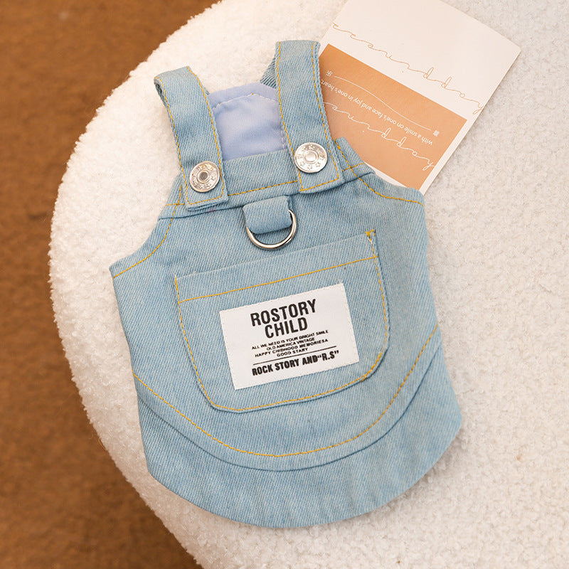 KFX-8579261 Light and Dark Blue Denim Suspender Skirt for Pets - Casual Summer Apparel