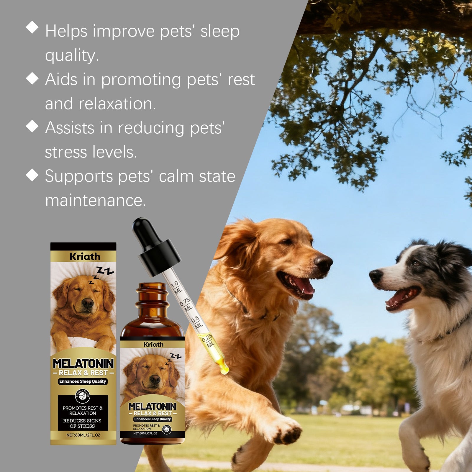 KFX-8580541 Dog Advanced Melatonin Drops for Calm and Relaxation - 60ml Natural Sleep Support