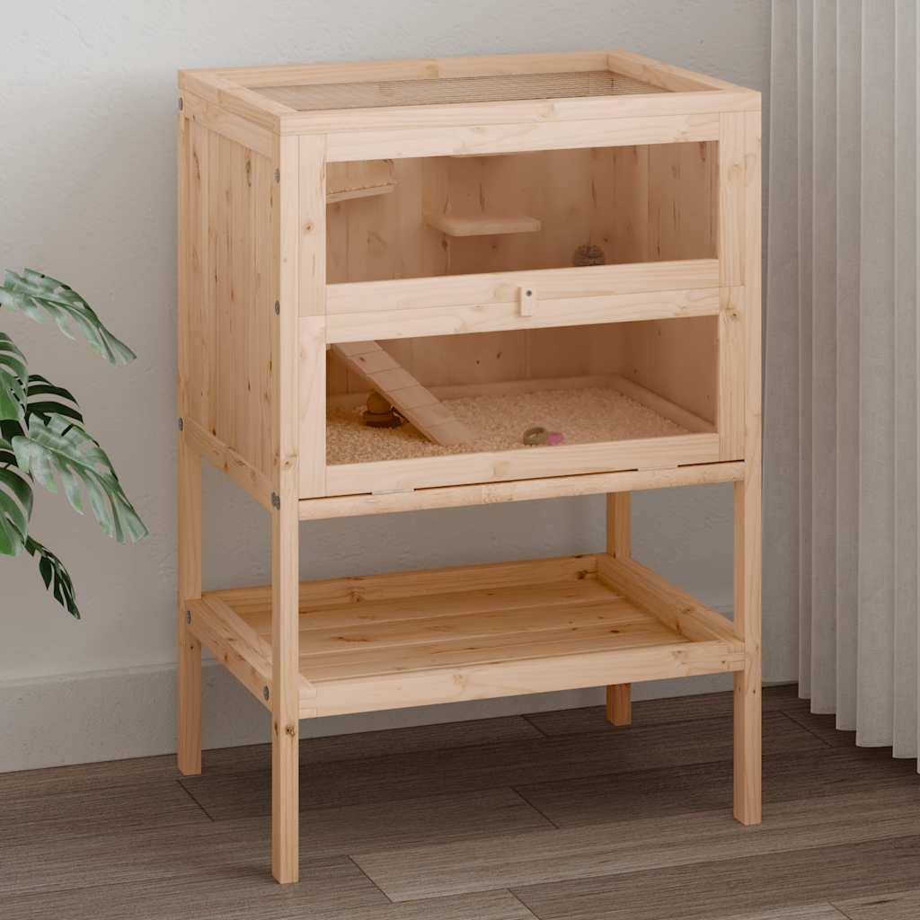 KFX-8582077 Wooden Hamster Cage with Accessories – Solid Fir Wood, Multi-Level Design, Spacious Habitats for Small Pets
