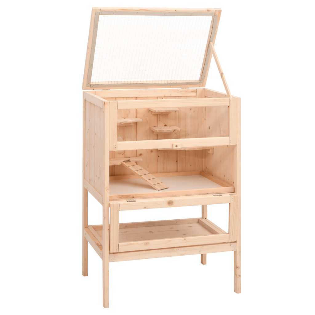KFX-8582077 Wooden Hamster Cage with Accessories – Solid Fir Wood, Multi-Level Design, Spacious Habitats for Small Pets
