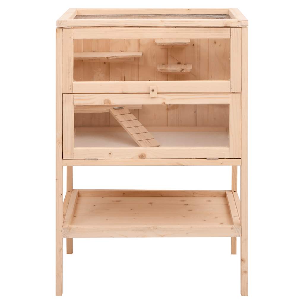 KFX-8582077 Wooden Hamster Cage with Accessories – Solid Fir Wood, Multi-Level Design, Spacious Habitats for Small Pets