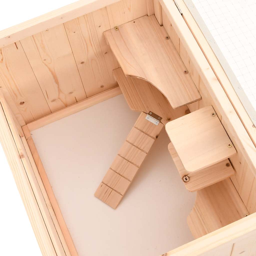 KFX-8582077 Wooden Hamster Cage with Accessories – Solid Fir Wood, Multi-Level Design, Spacious Habitats for Small Pets