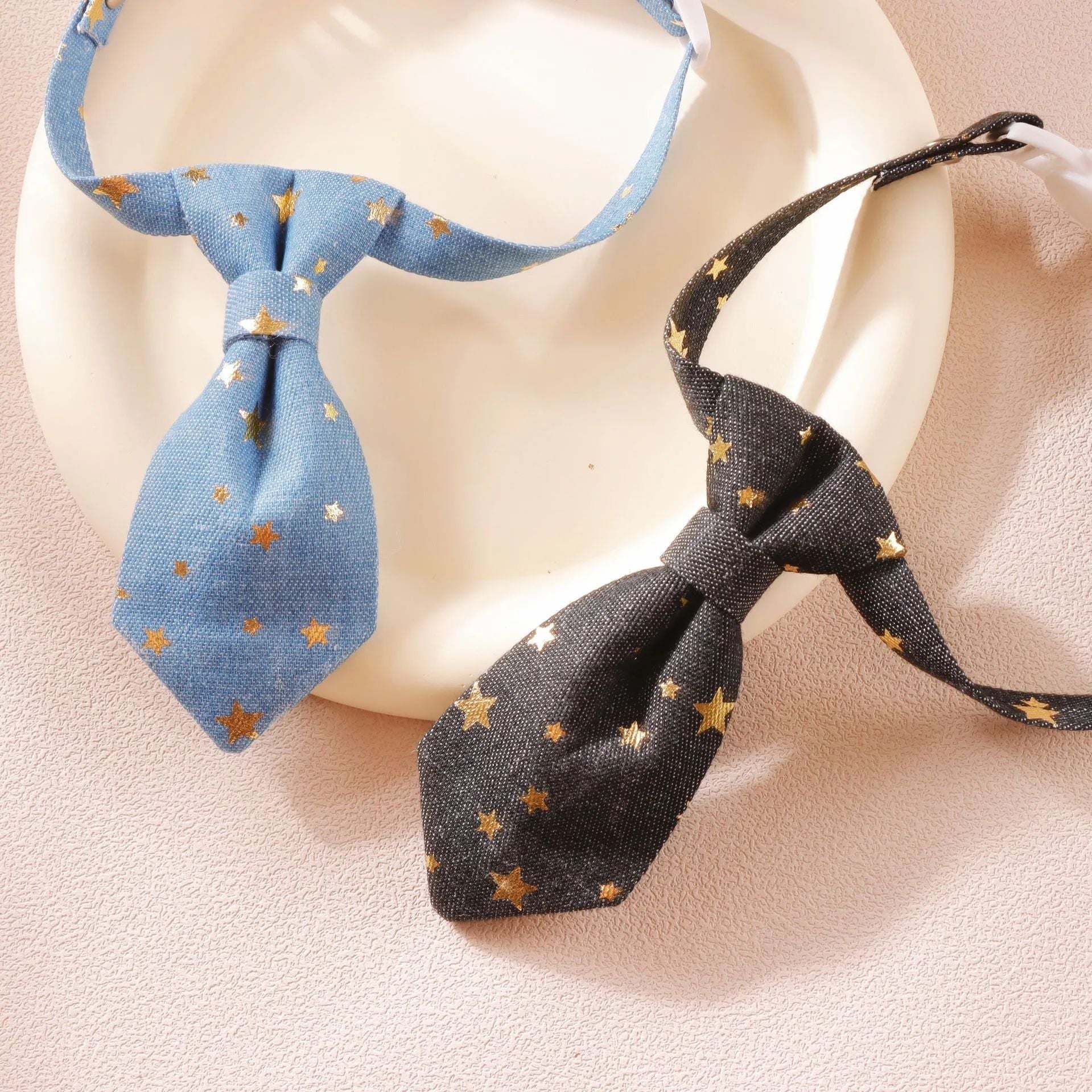 KFX-8582717 Fancy Adjustable Dog Collar for Small and Medium Dogs - Long Tie Design with Golden Star Decoration