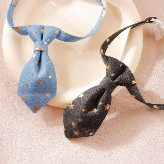 KFX-8582717 Fancy Adjustable Dog Collar for Small and Medium Dogs - Long Tie Design with Golden Star Decoration