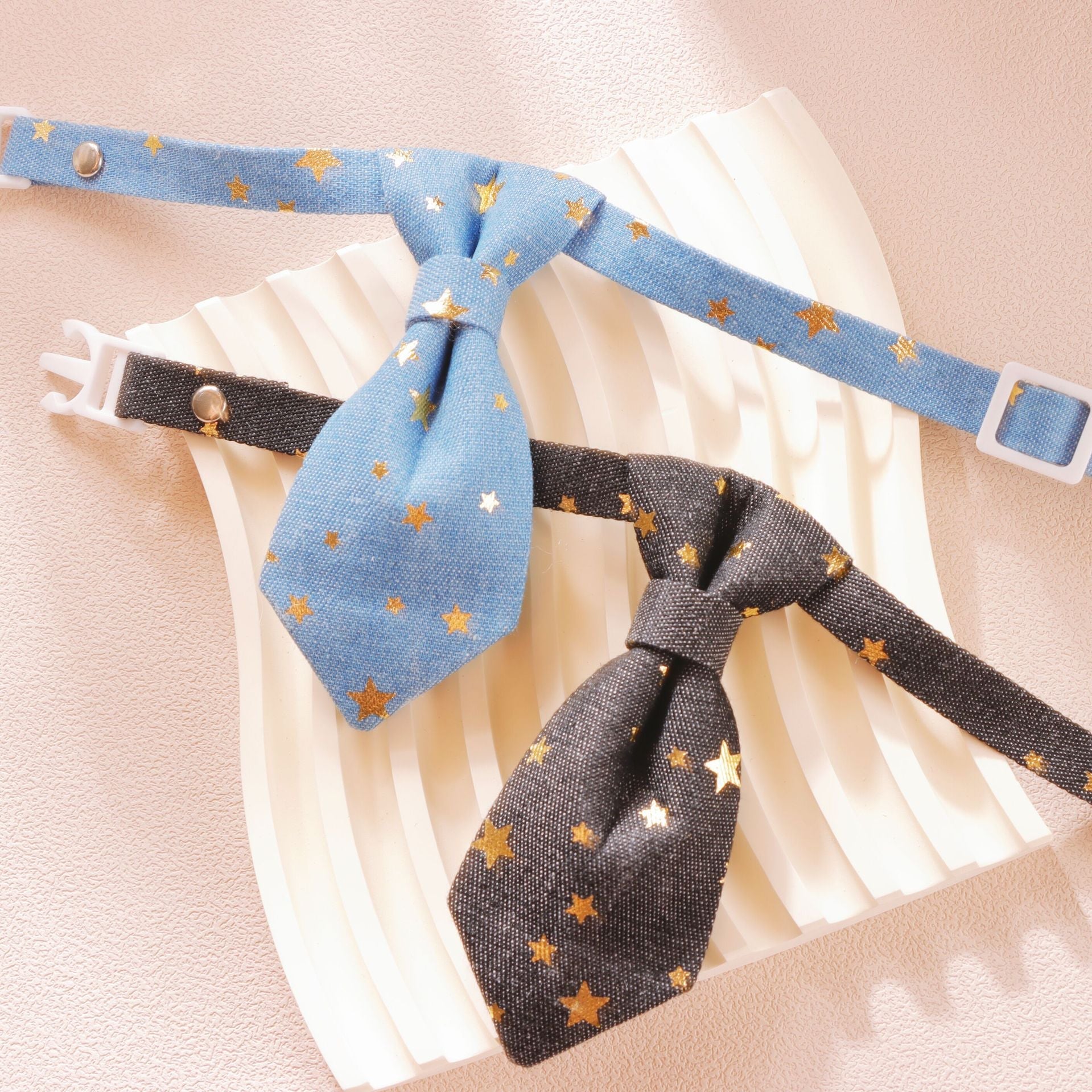 KFX-8582717 Fancy Adjustable Dog Collar for Small and Medium Dogs - Long Tie Design with Golden Star Decoration