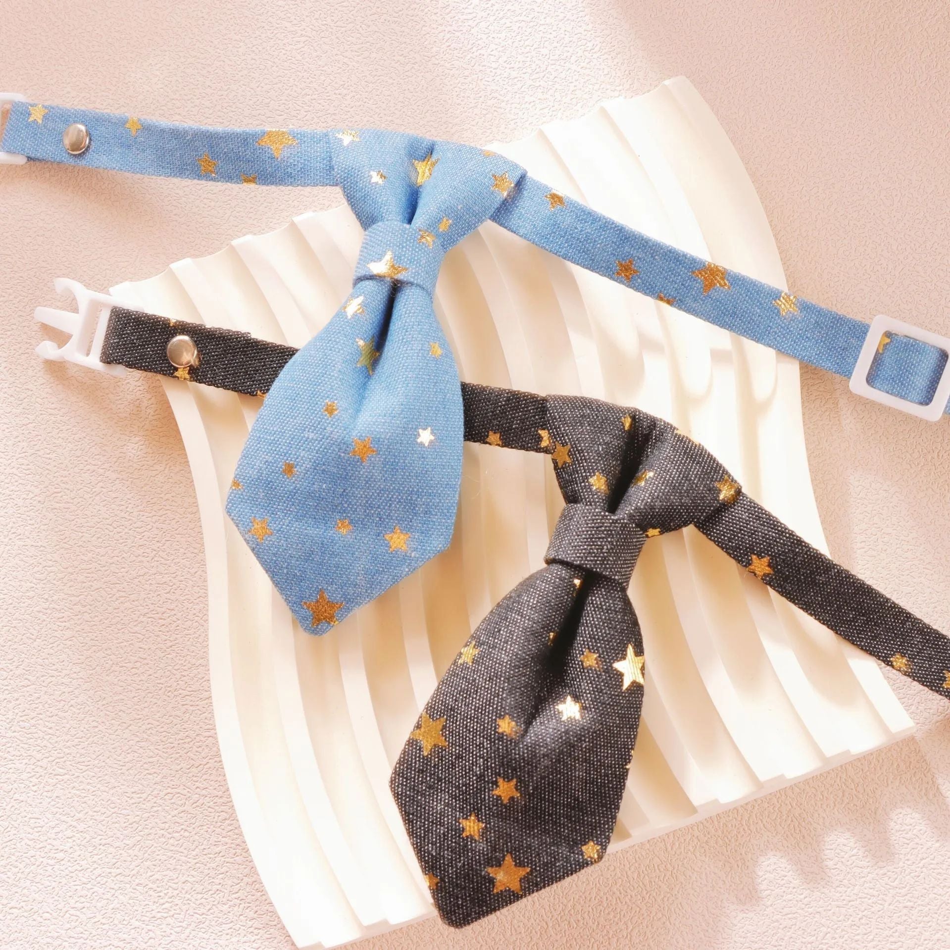 KFX-8582717 Fancy Adjustable Dog Collar for Small and Medium Dogs - Long Tie Design with Golden Star Decoration