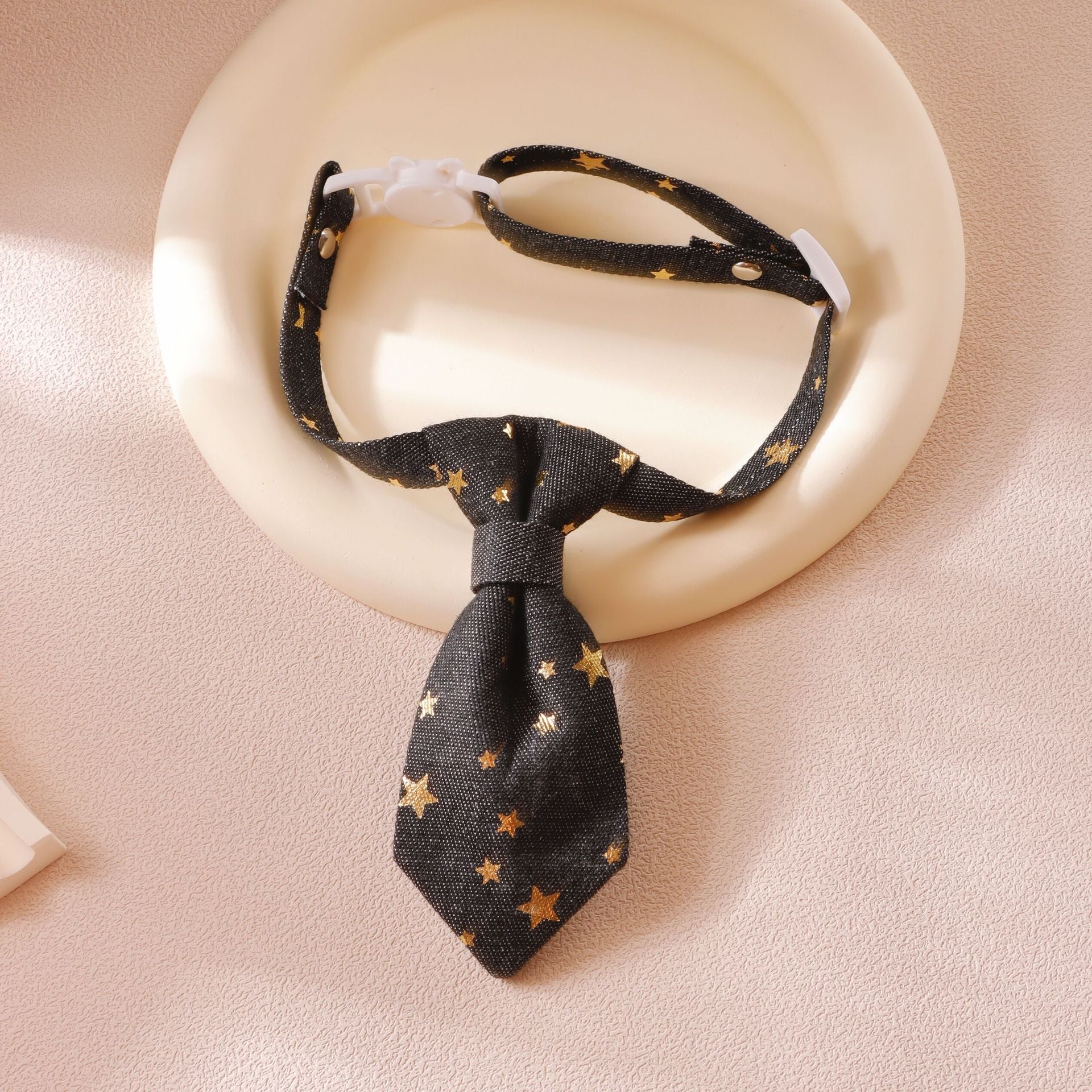 KFX-8582717 Fancy Adjustable Dog Collar for Small and Medium Dogs - Long Tie Design with Golden Star Decoration