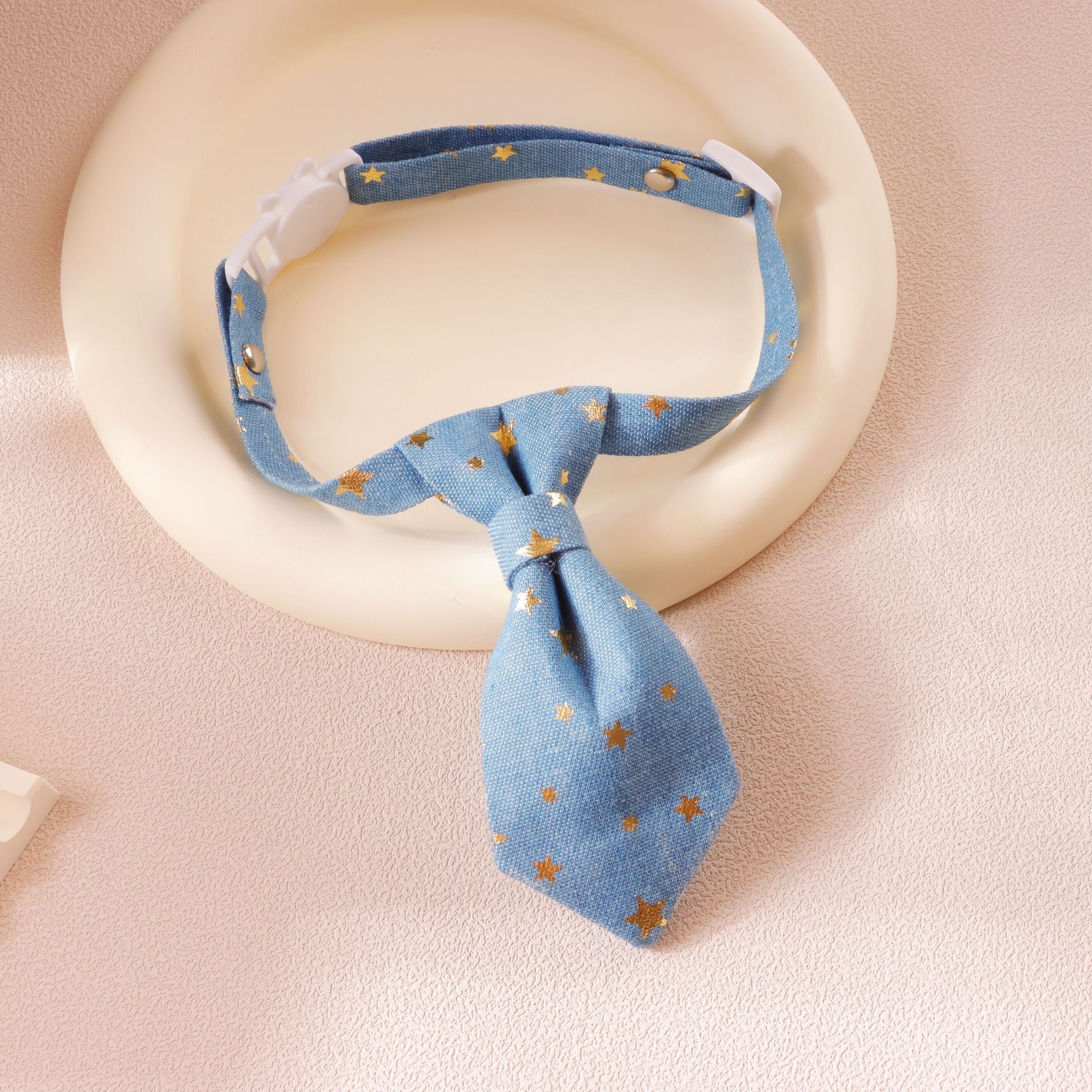 KFX-8582717 Fancy Adjustable Dog Collar for Small and Medium Dogs - Long Tie Design with Golden Star Decoration
