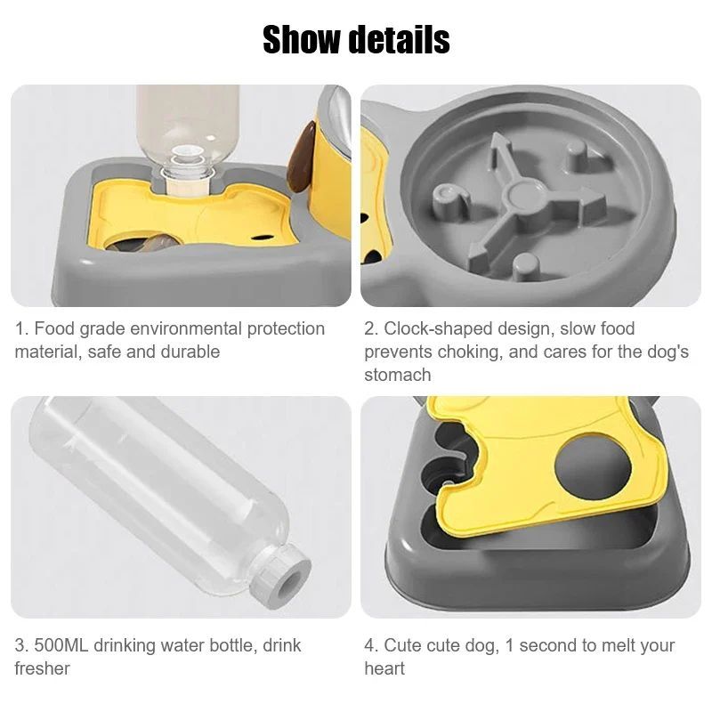 KFX-8584253 2-in-1 Pet Feeder Bowl and Water Dispenser with 15-Degree Tilt Design for Cats and Small Dogs