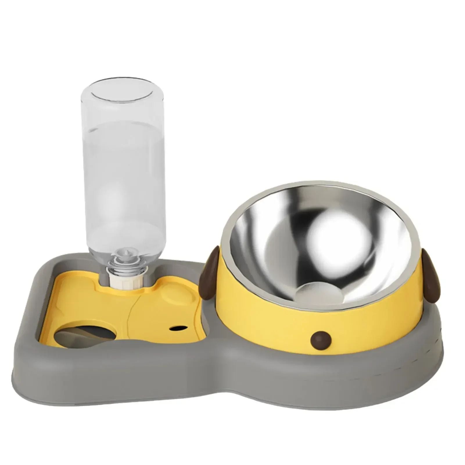 KFX-8584253 2-in-1 Pet Feeder Bowl and Water Dispenser with 15-Degree Tilt Design for Cats and Small Dogs