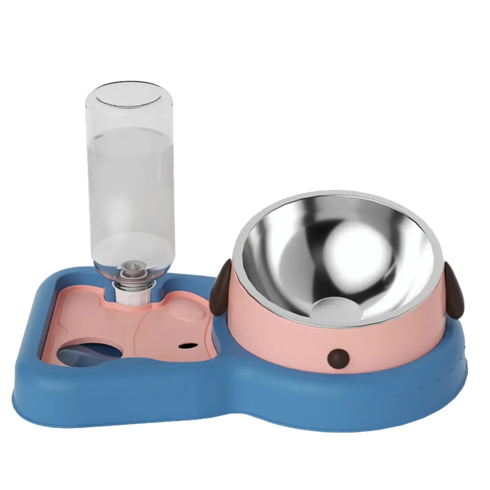 KFX-8584253 2-in-1 Pet Feeder Bowl and Water Dispenser with 15-Degree Tilt Design for Cats and Small Dogs