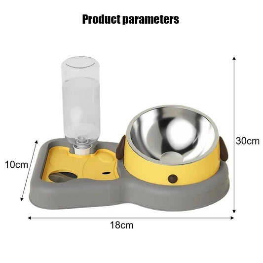 KFX-8584253 2-in-1 Pet Feeder Bowl and Water Dispenser with 15-Degree Tilt Design for Cats and Small Dogs