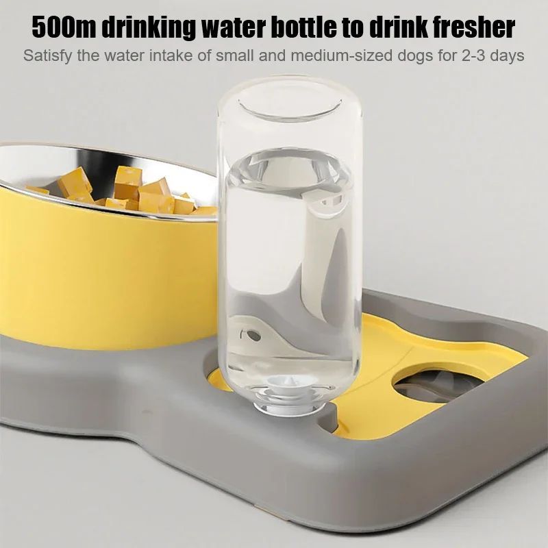 KFX-8584253 2-in-1 Pet Feeder Bowl and Water Dispenser with 15-Degree Tilt Design for Cats and Small Dogs