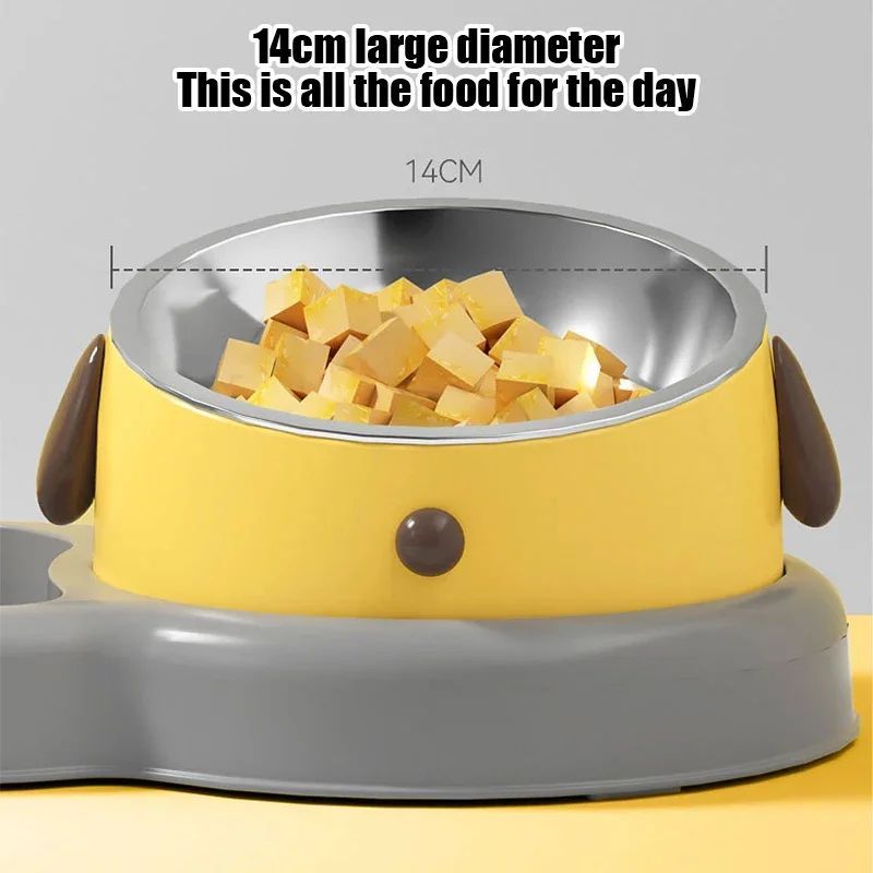 KFX-8584253 2-in-1 Pet Feeder Bowl and Water Dispenser with 15-Degree Tilt Design for Cats and Small Dogs