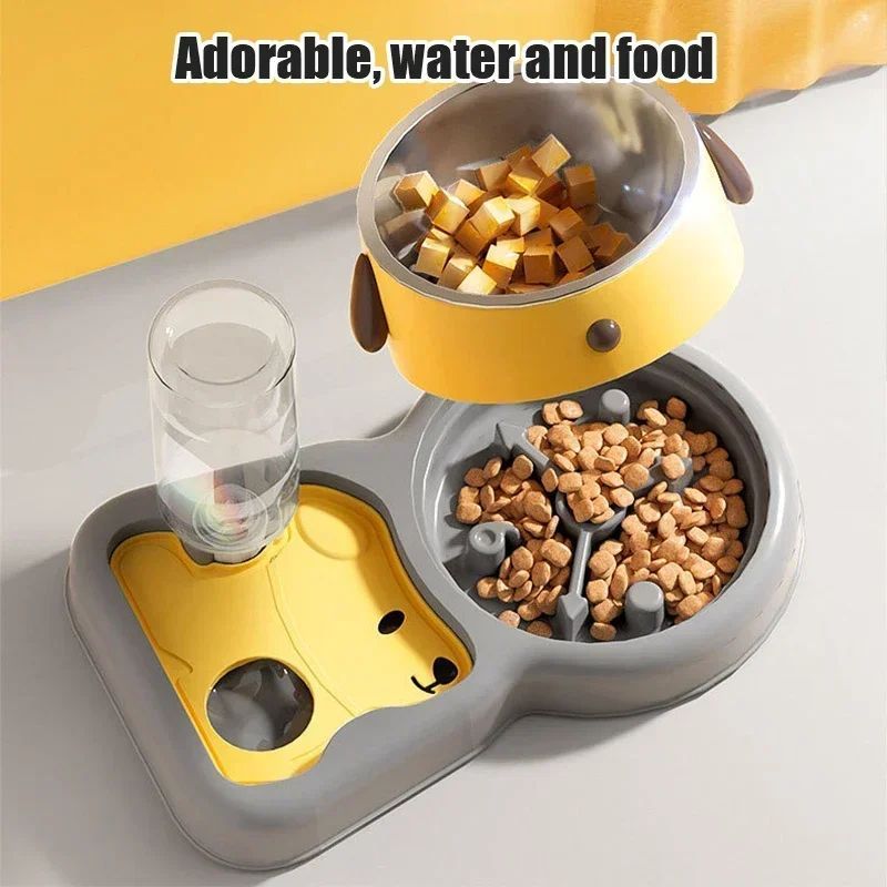 KFX-8584253 2-in-1 Pet Feeder Bowl and Water Dispenser with 15-Degree Tilt Design for Cats and Small Dogs