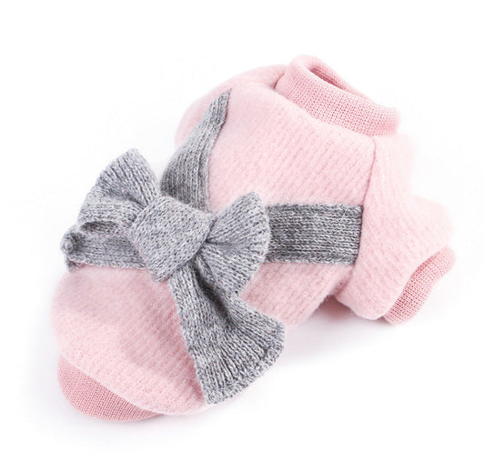 KFX-8584637 Brushed Cloth Bow Pet Clothes - Adjustable Size for Comfort and Style