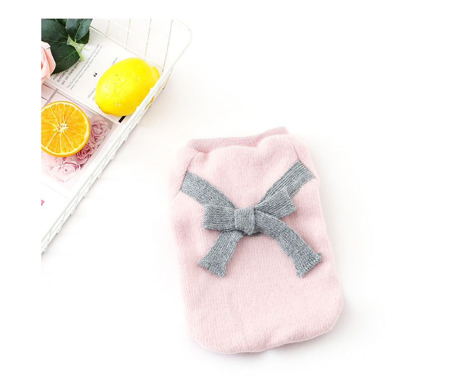 KFX-8584637 Brushed Cloth Bow Pet Clothes - Adjustable Size for Comfort and Style