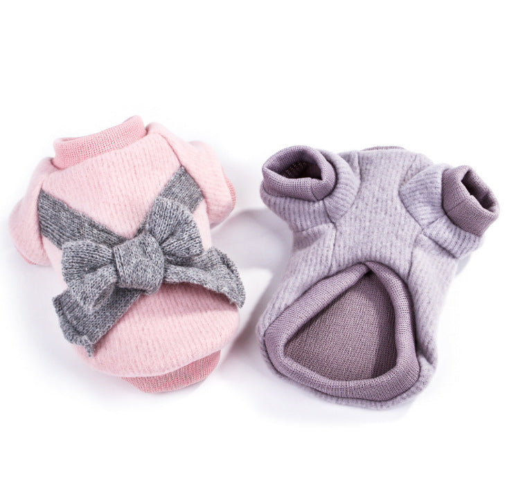 KFX-8584637 Brushed Cloth Bow Pet Clothes - Adjustable Size for Comfort and Style