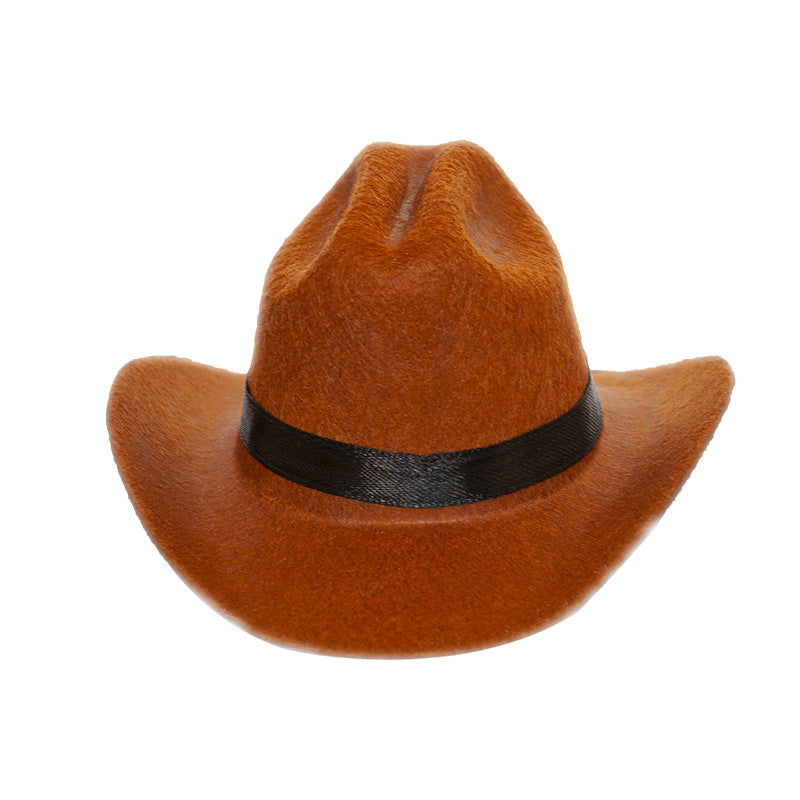 KFX-8585277 Pet Cat Cowboy Straw Hat - Stylish Brown Cowboy Hat for All Seasons, Free Size
