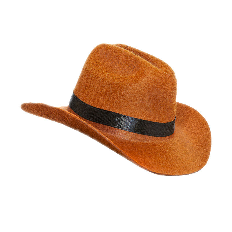 KFX-8585277 Pet Cat Cowboy Straw Hat - Stylish Brown Cowboy Hat for All Seasons, Free Size