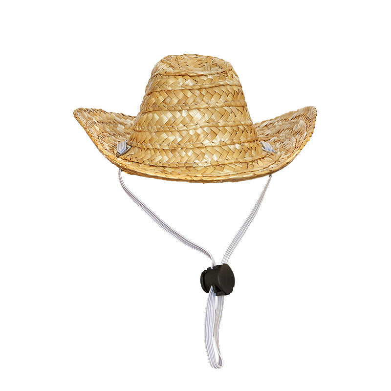KFX-8585277 Pet Cat Cowboy Straw Hat - Stylish Brown Cowboy Hat for All Seasons, Free Size