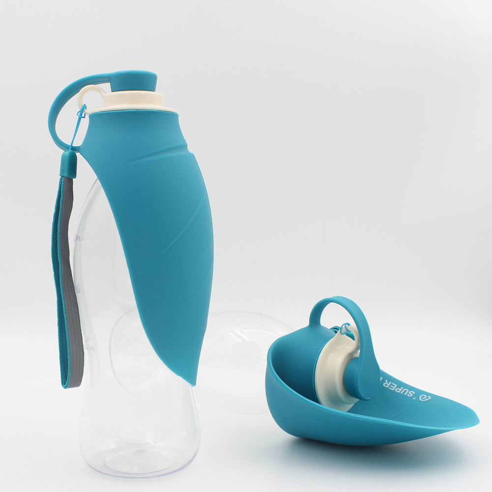 KFX-8586301 Portable Leak-Proof Pet Water Dispenser with Drinking Cup and Bowl - 580ml Capacity