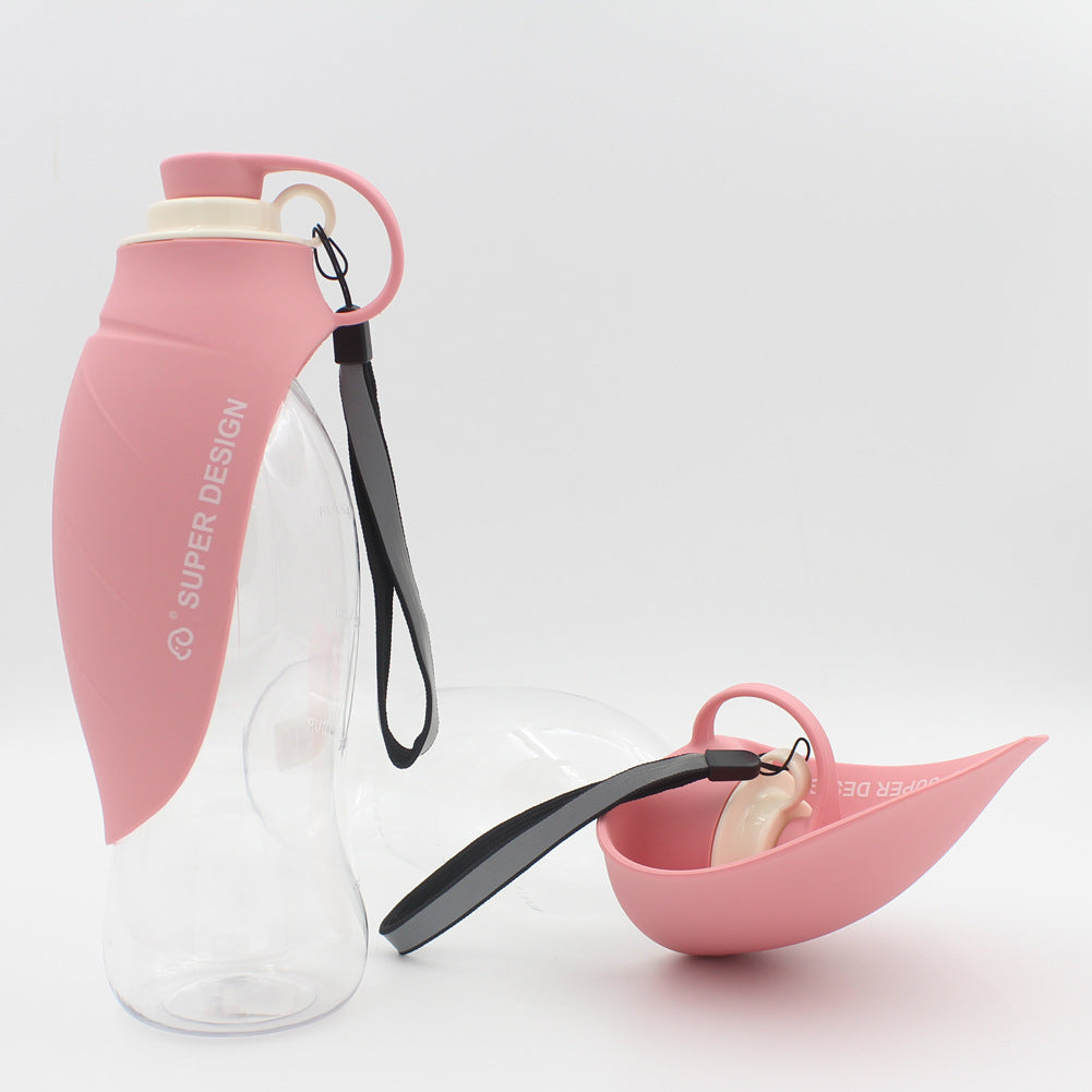 KFX-8586301 Portable Leak-Proof Pet Water Dispenser with Drinking Cup and Bowl - 580ml Capacity