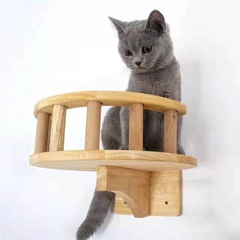 KFX-8589501 Wall-Mounted Solid Wood Cat Nest with Breathable Hemp Rope and Suspension Bridge Design