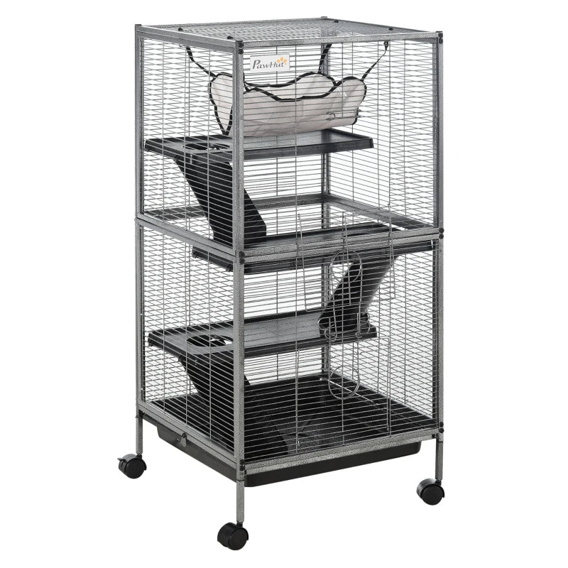 KFX-8589885 Metal Small Animal Cage with 4 Tiers, Removable Tray, Rolling Design, Hammock Included, for Ferrets, Chinchillas, and Sugar Gliders