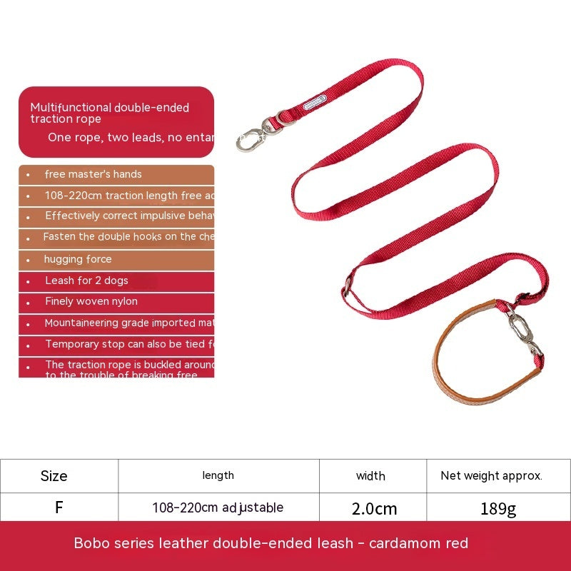 KFX-8590013 Durable Nylon Pet Traction Rope for Large Dogs - Available in Cardamom Red, Linen Green, Yunshan Blue (Length: 108-220cm, Width: 2.0cm)
