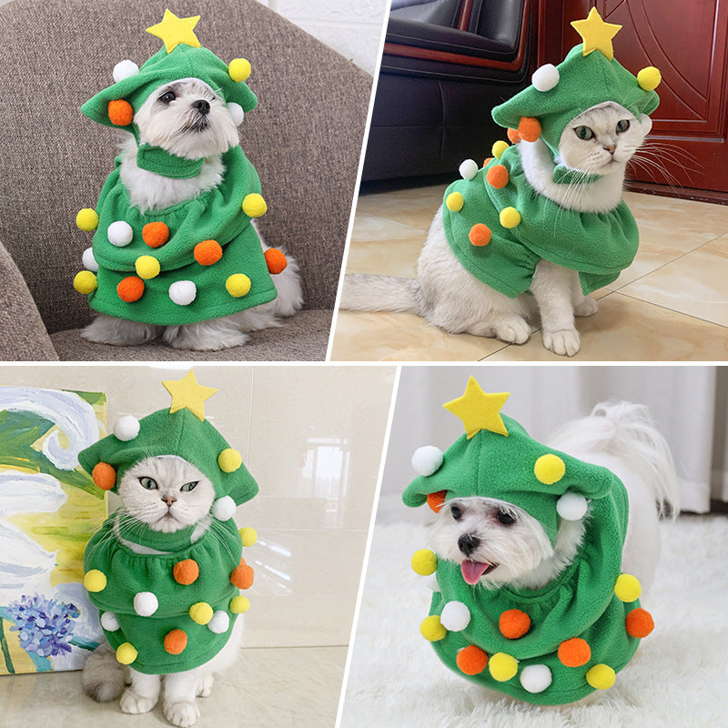 KFX-8590397 Funny Christmas Tree Costume for Cats and Dogs - Green Polyester Pet Clothing