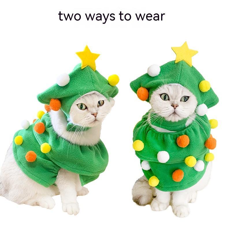 KFX-8590397 Funny Christmas Tree Costume for Cats and Dogs - Green Polyester Pet Clothing