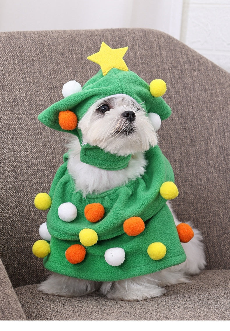 KFX-8590397 Funny Christmas Tree Costume for Cats and Dogs - Green Polyester Pet Clothing