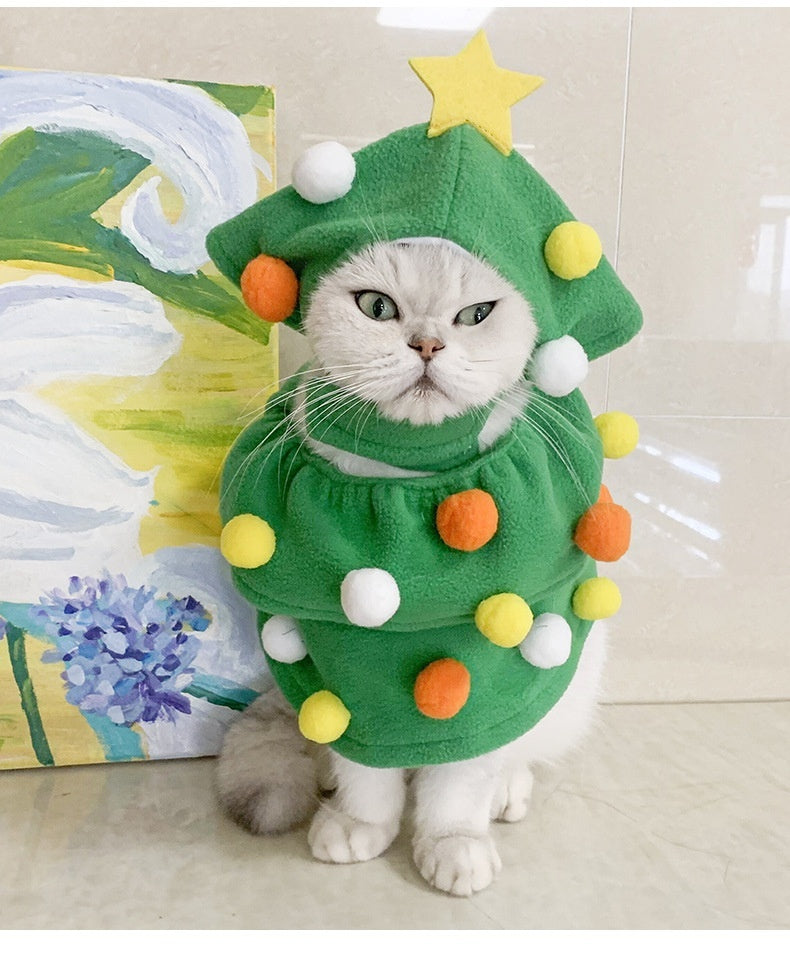 KFX-8590397 Funny Christmas Tree Costume for Cats and Dogs - Green Polyester Pet Clothing