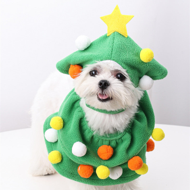 KFX-8590397 Funny Christmas Tree Costume for Cats and Dogs - Green Polyester Pet Clothing