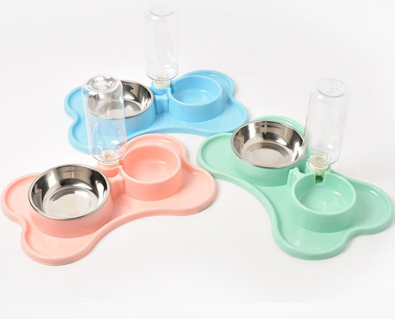 KFX-8592189 Automatic Dog Water Dispenser with Double Bowls - Plastic Pet Food and Water Station, 36x23x20.5cm