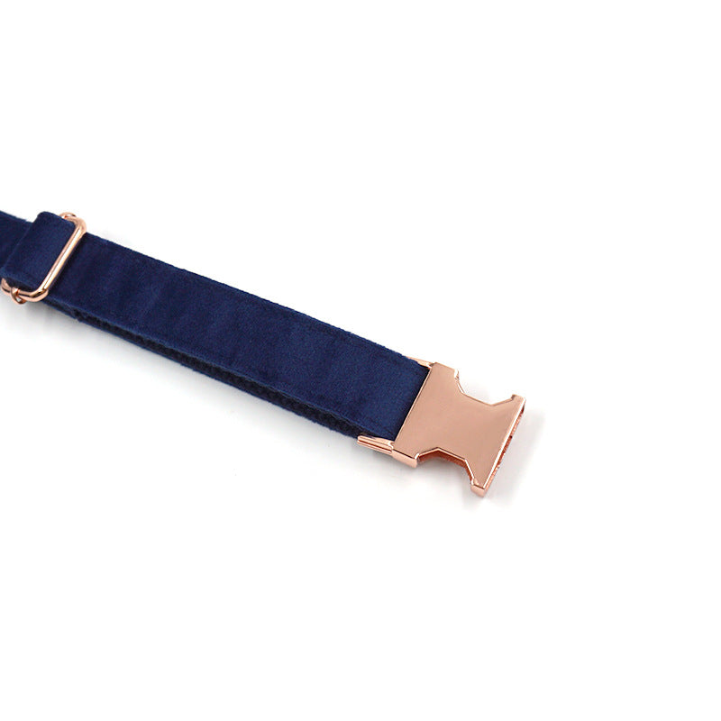 KFX-8593981 Navy Blue Velvet Dog Collar with Rose Gold Buckle - XS to XL Sizes Available