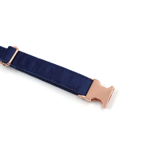 KFX-8593981 Navy Blue Velvet Dog Collar with Rose Gold Buckle - XS to XL Sizes Available