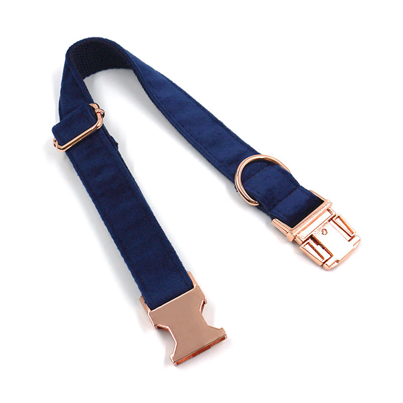 KFX-8593981 Navy Blue Velvet Dog Collar with Rose Gold Buckle - XS to XL Sizes Available