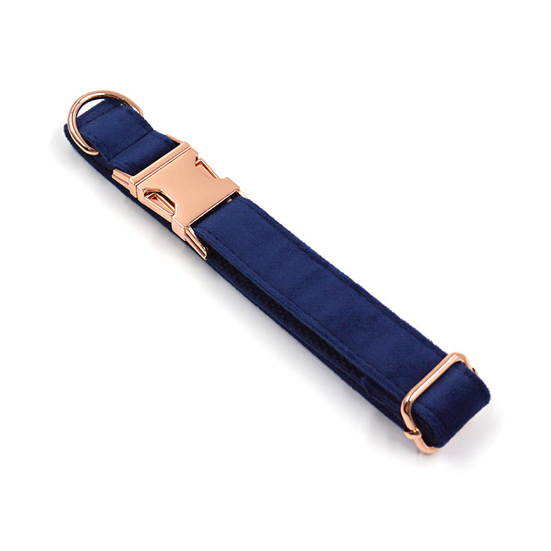 KFX-8593981 Navy Blue Velvet Dog Collar with Rose Gold Buckle - XS to XL Sizes Available