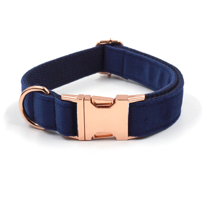 KFX-8593981 Navy Blue Velvet Dog Collar with Rose Gold Buckle - XS to XL Sizes Available