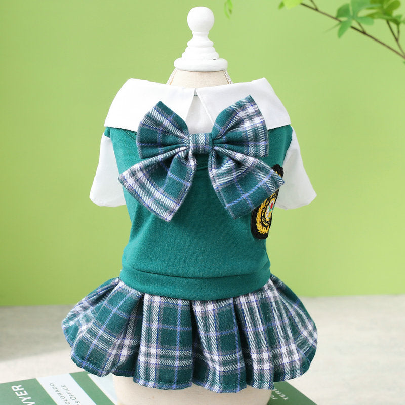 KFX-8596541 Casual Preppy Style T-Shirt and Skirt Set for Small Dogs
